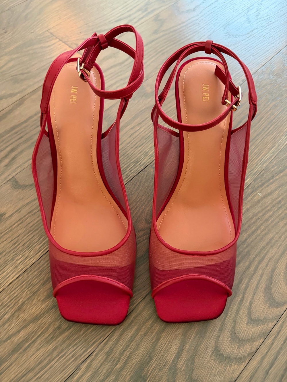 JW PEI Serenity Open Toe Mesh Slingback Sandals - Burgundy - Women’s 9